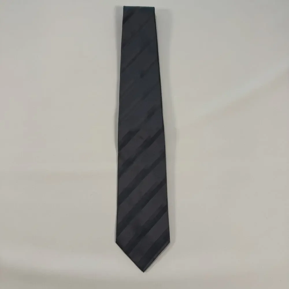 Barneys New York Gray And Black Striped 100% Italian Silk Tie